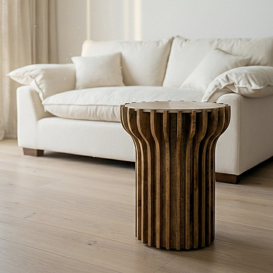MESA AUXILIAR MADERA-MÁRMOL SALÓN 53 X 53 X 62 CM
