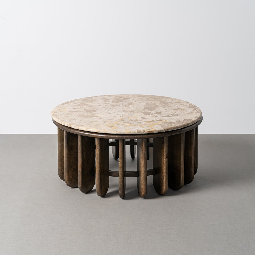 MESA CENTRO MADERA-M�RMOL SAL�N 90 X 90 X 42 CM