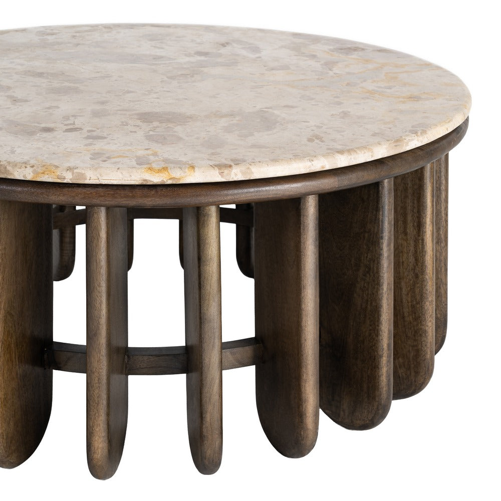 MESA CENTRO MADERA-MÁRMOL SALÓN 90 X 90 X 42 CM
