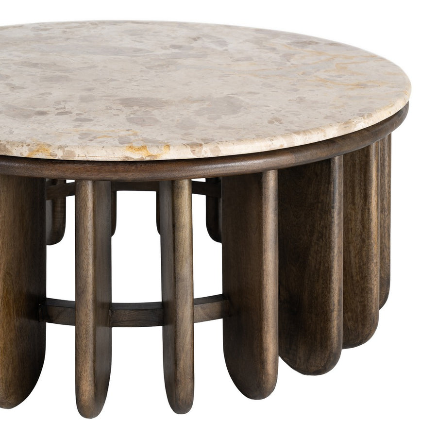 MESA CENTRO MADERA-MÁRMOL SALÓN 90 X 90 X 42 CM
