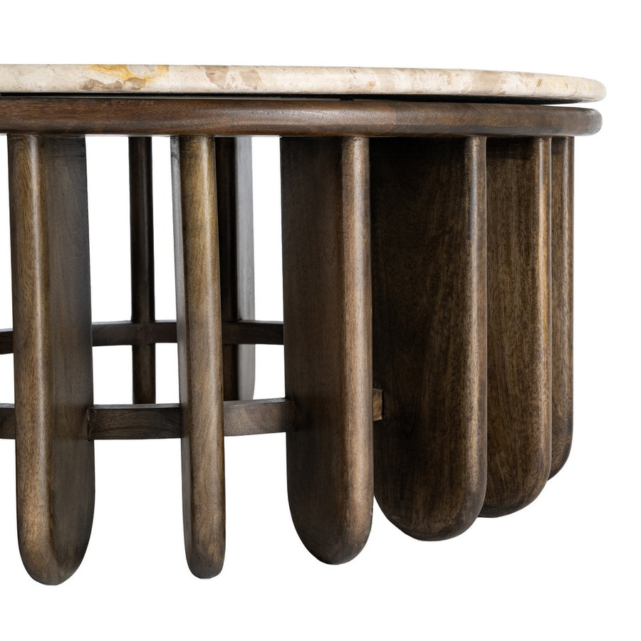 MESA CENTRO MADERA-MÁRMOL SALÓN 90 X 90 X 42 CM