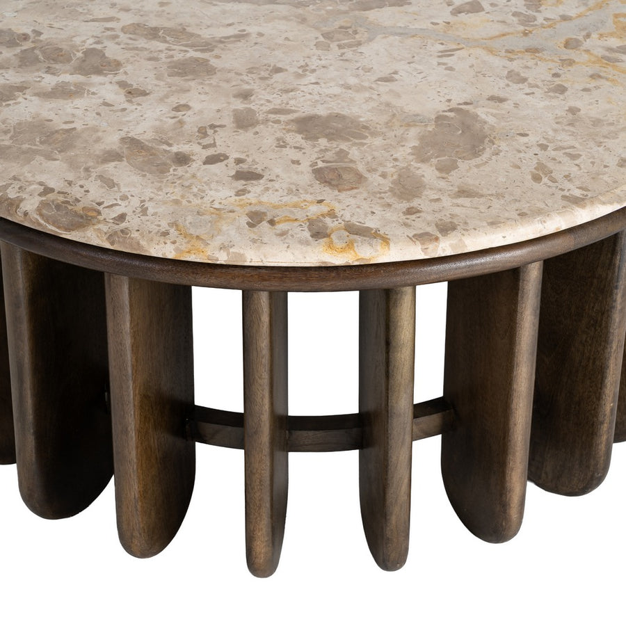 MESA CENTRO MADERA-MÁRMOL SALÓN 90 X 90 X 42 CM