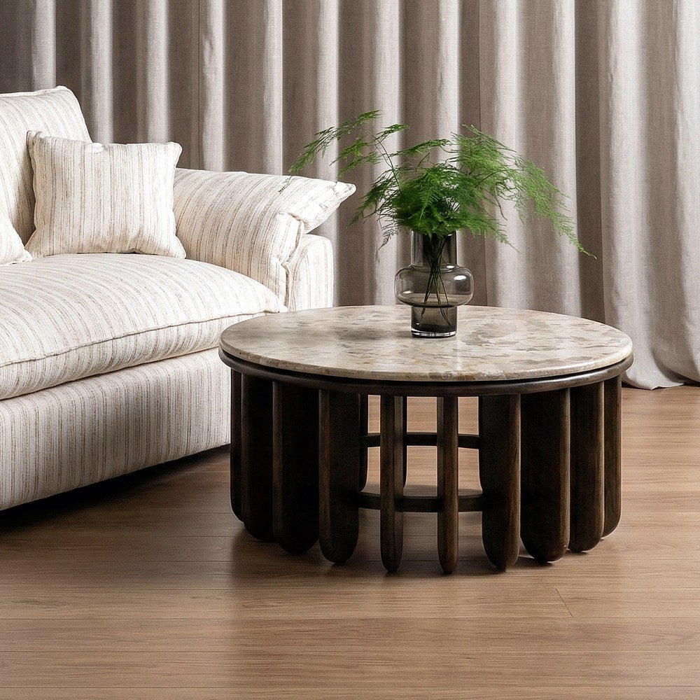 MESA CENTRO MADERA-MÁRMOL SALÓN 90 X 90 X 42 CM