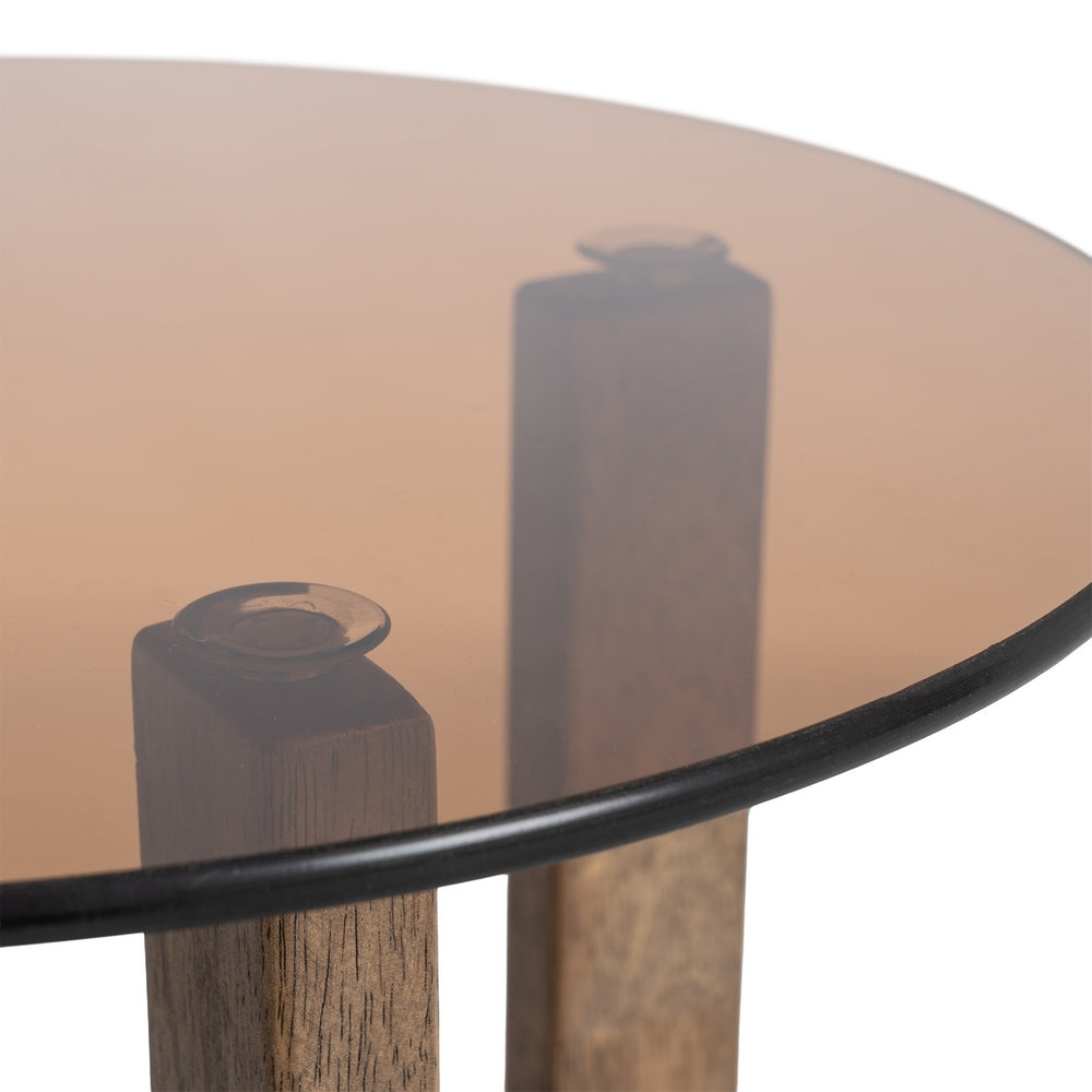 MESA AUXILIAR MARRÓN MADERA-CRISTAL 40 X 40 X 51 CM