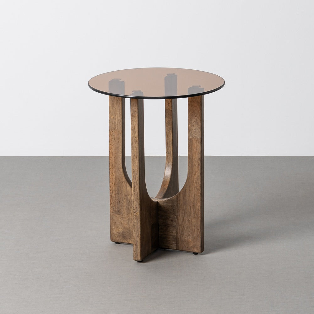 MESA AUXILIAR MARRÓN MADERA-CRISTAL 40 X 40 X 51 CM