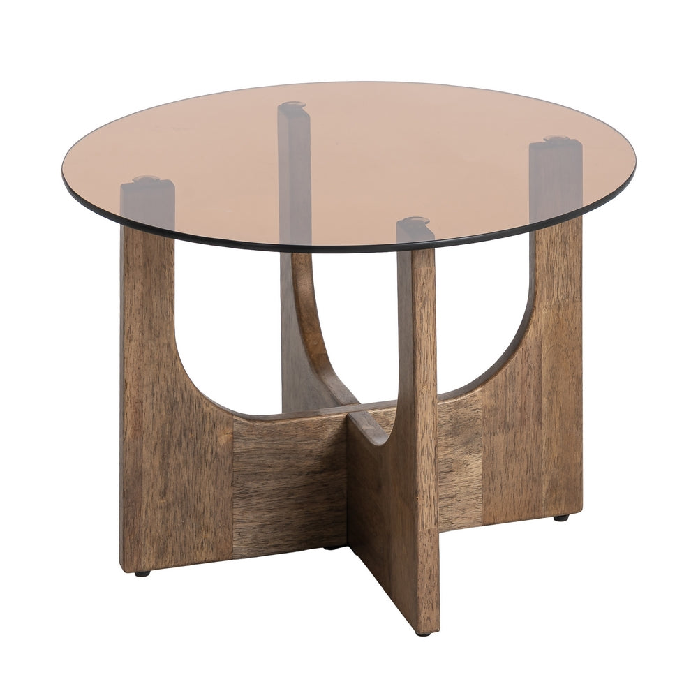 MESA CENTRO MARR�N MADERA-CRISTAL 60 X 60 X 41 CM