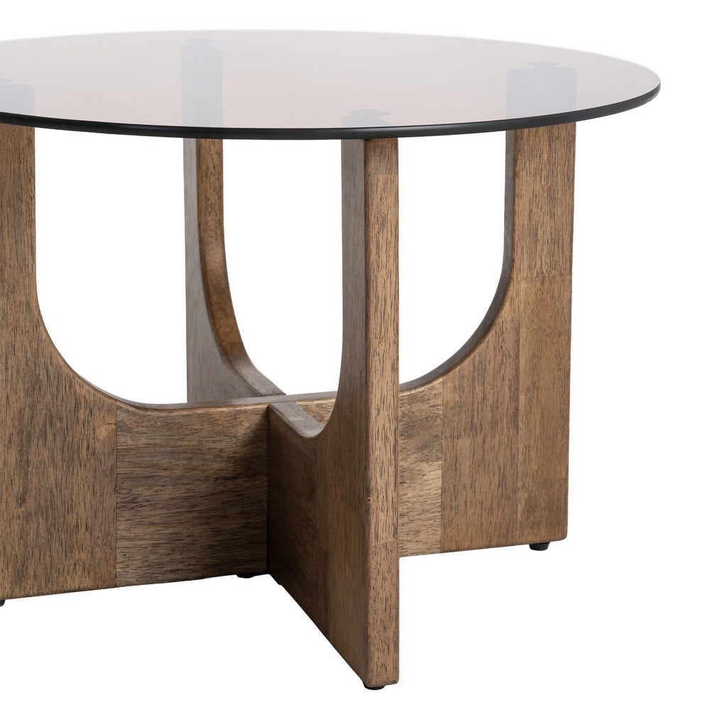 MESA CENTRO MARRÓN MADERA-CRISTAL 60 X 60 X 41 CM