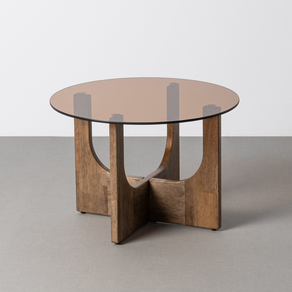 MESA CENTRO MARRÓN MADERA-CRISTAL 60 X 60 X 41 CM