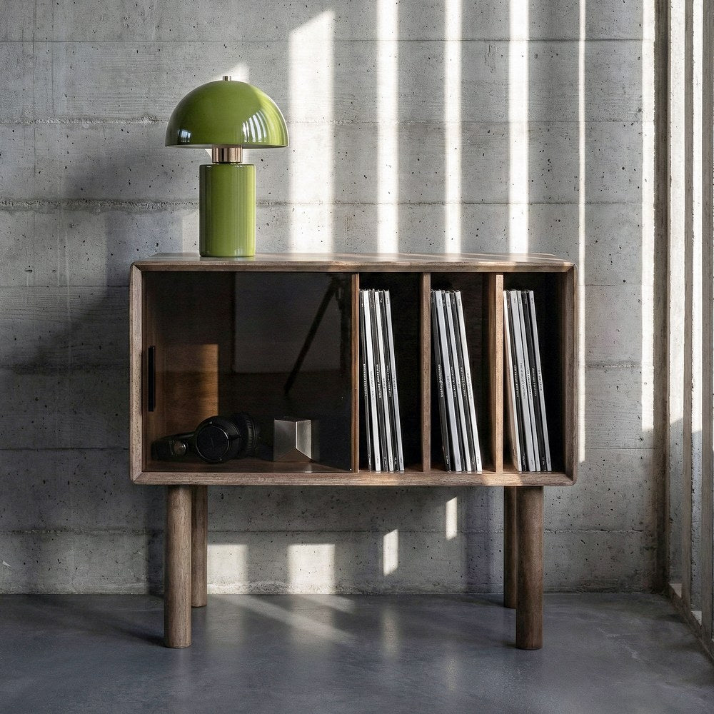 MUEBLE AUXILIAR MARRÓN MADERA-CRISTAL 80 X 38 X 70 CM