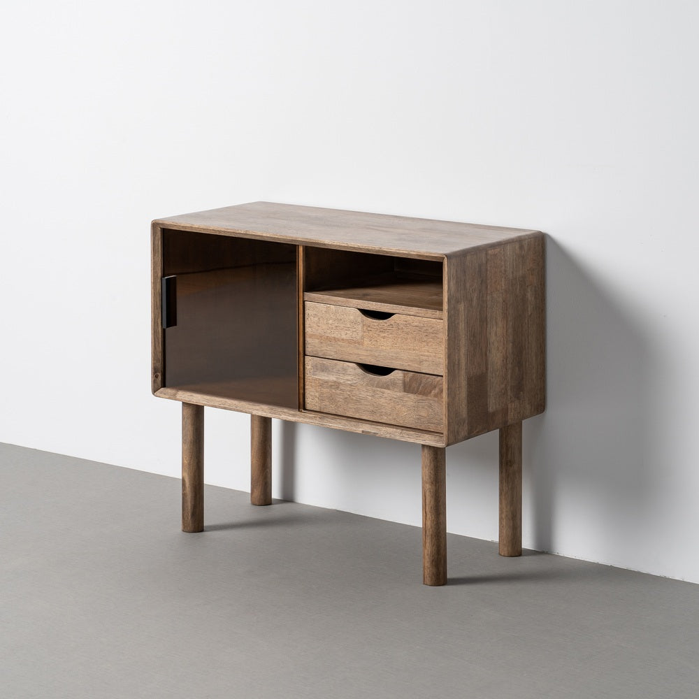 MUEBLE AUXILIAR MARRÓN MADERA-CRISTAL 80 X 38 X 70 CM