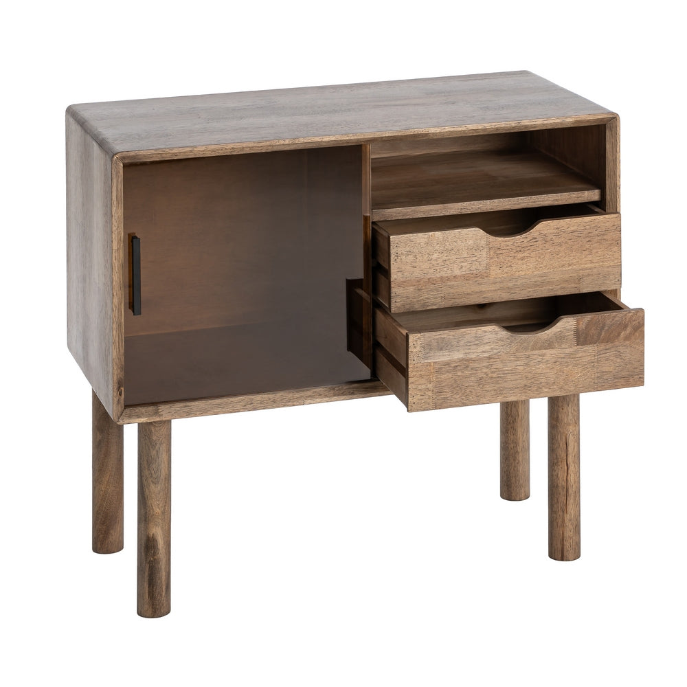 MUEBLE AUXILIAR MARR�N MADERA-CRISTAL 80 X 38 X 70 CM