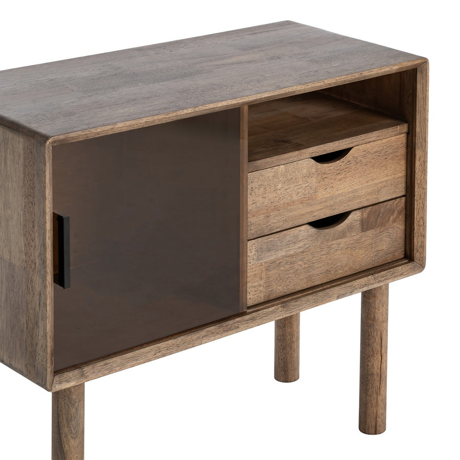 MUEBLE AUXILIAR MARRÓN MADERA-CRISTAL 80 X 38 X 70 CM