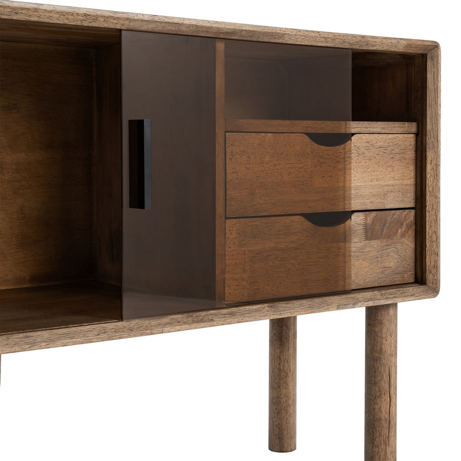MUEBLE AUXILIAR MARRÓN MADERA-CRISTAL 80 X 38 X 70 CM