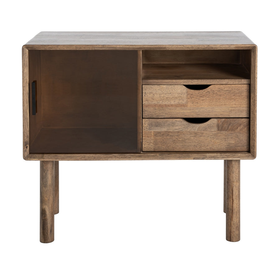 MUEBLE AUXILIAR MARRÓN MADERA-CRISTAL 80 X 38 X 70 CM