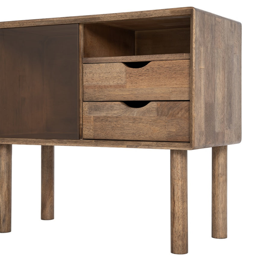 MUEBLE AUXILIAR MARRÓN MADERA-CRISTAL 80 X 38 X 70 CM