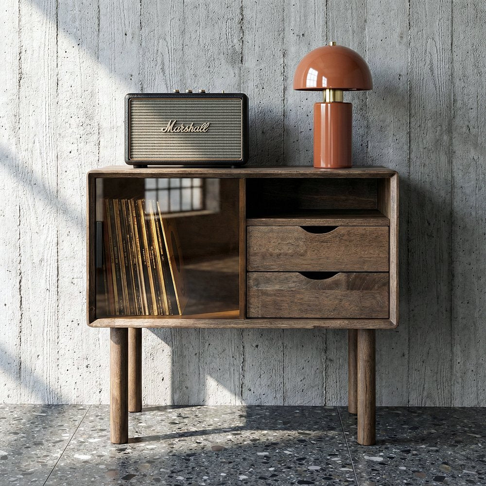 MUEBLE AUXILIAR MARRÓN MADERA-CRISTAL 80 X 38 X 70 CM