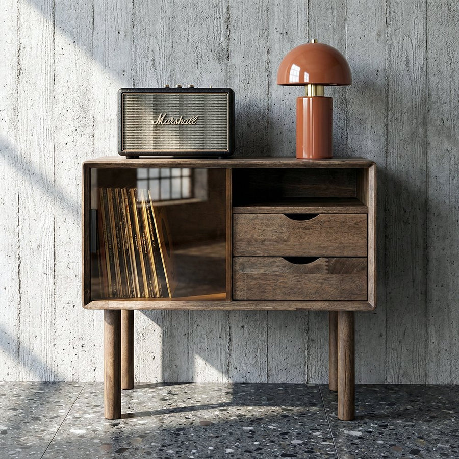MUEBLE AUXILIAR MARRÓN MADERA-CRISTAL 80 X 38 X 70 CM