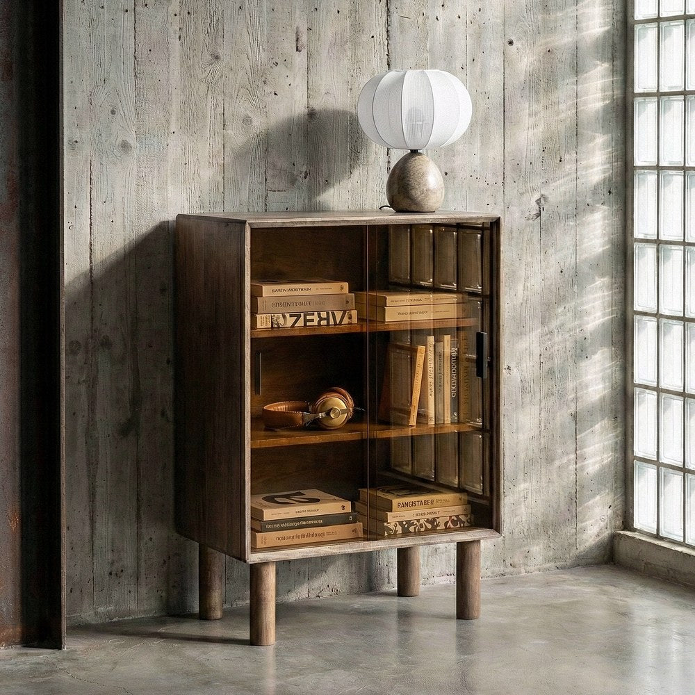 VITRINA MARRÓN MADERA-CRISTAL 70 X 40 X 100 CM