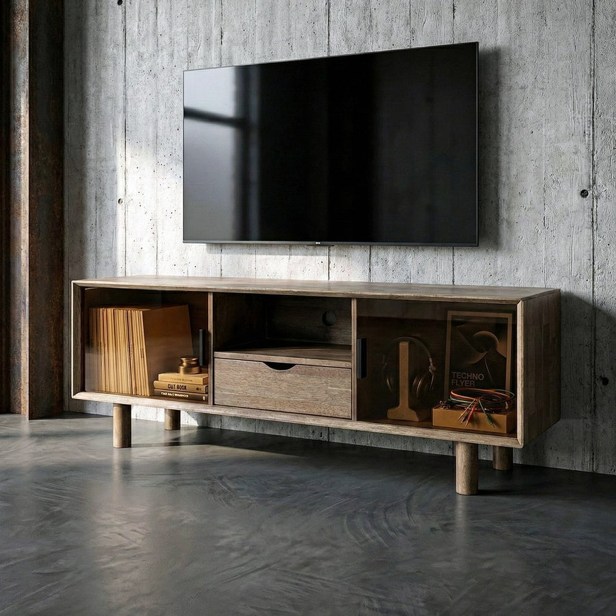 MUEBLE TV MARRÓN MADERA-CRISTAL 150 X 40 X 55 CM