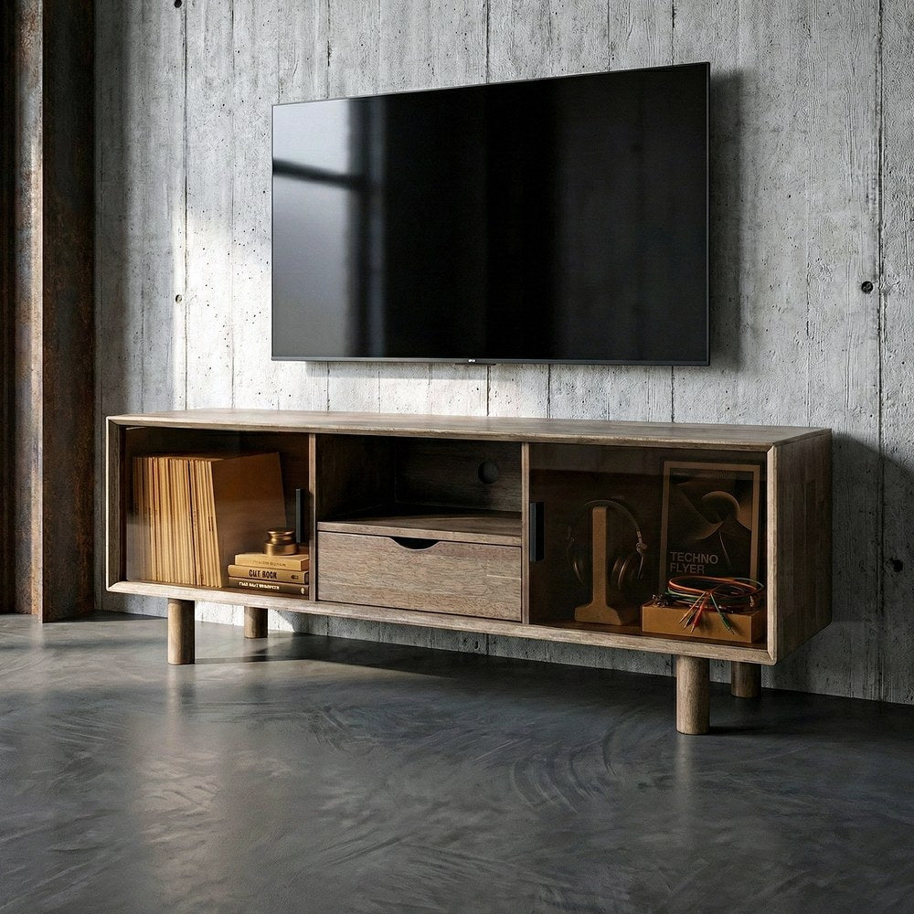 MUEBLE TV MARRÓN MADERA-CRISTAL 150 X 40 X 55 CM