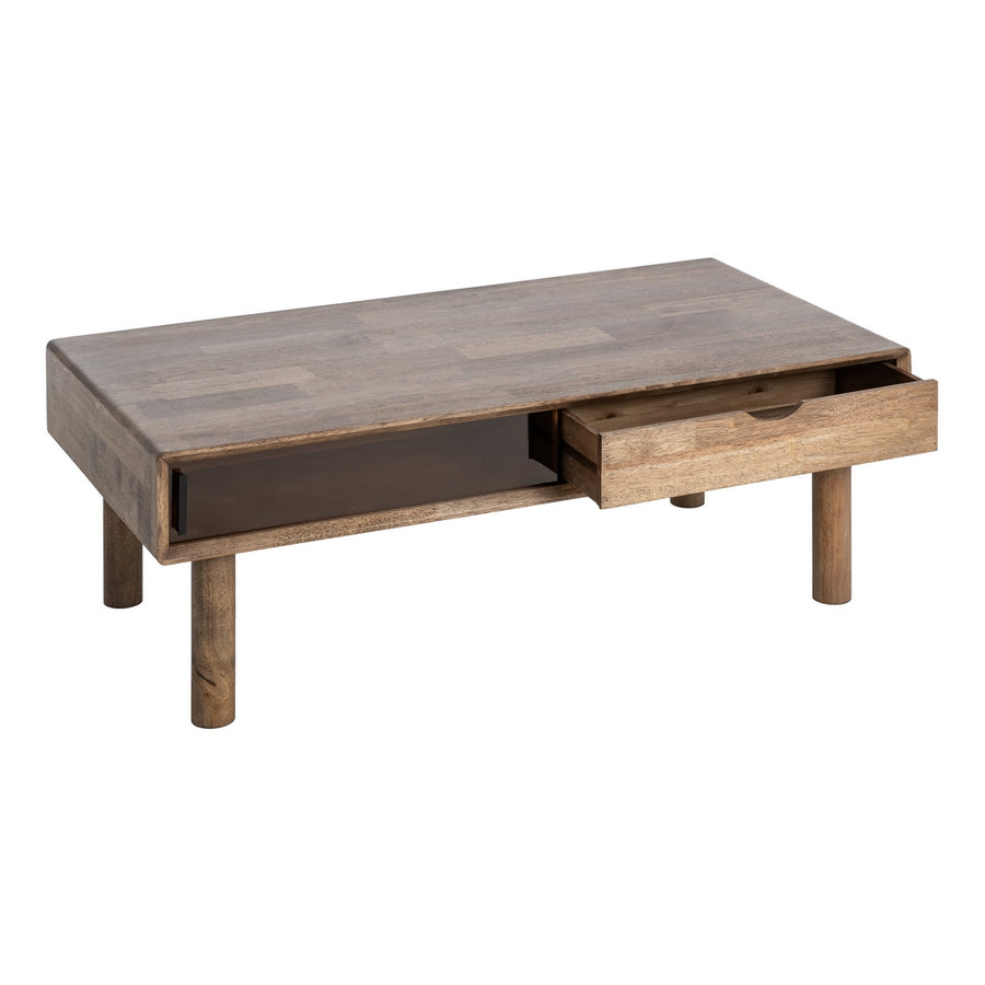 MESA CENTRO MARRÓN MADERA-CRISTAL 120 X 60 X 40 CM
