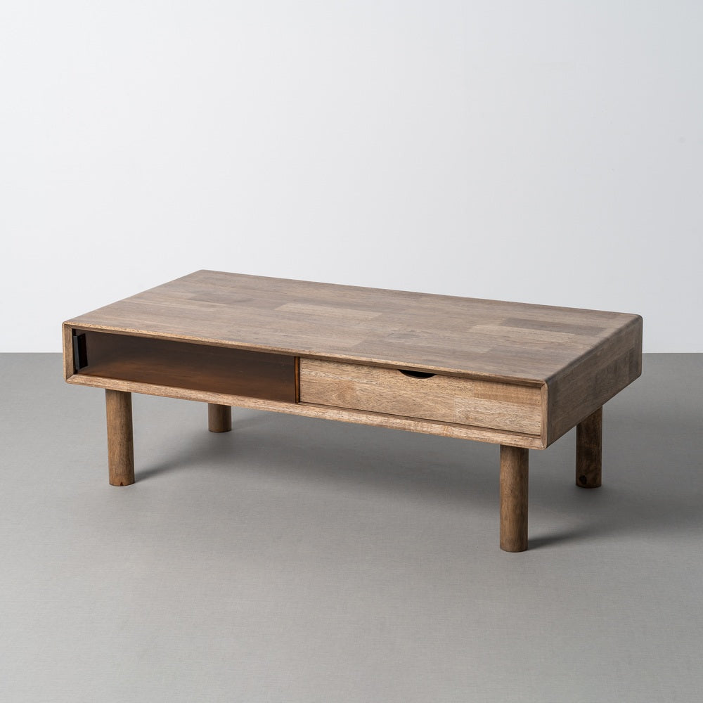 MESA CENTRO MARRÓN MADERA-CRISTAL 120 X 60 X 40 CM