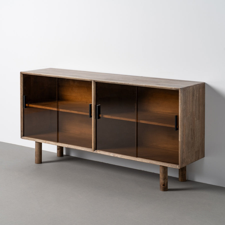 APARADOR MARRÓN MADERA-CRISTAL 160 X 46 X 80 CM