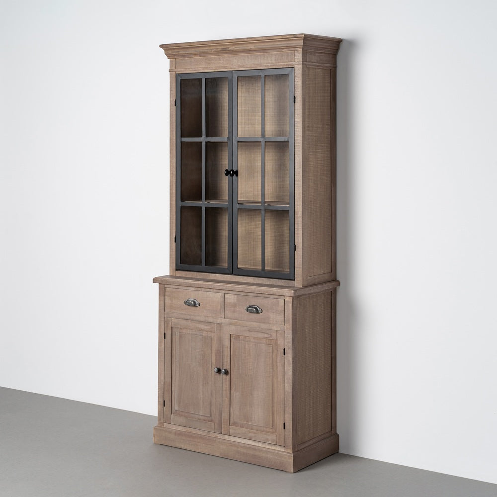 VITRINA NATURAL-NEGRO MADERA DE PINO 87 X 40 X 198 CM