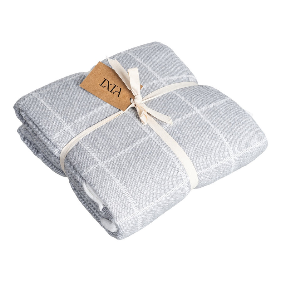 PEARL GREY CHECKED COTTON BEDSPREAD 200 X 260 CM