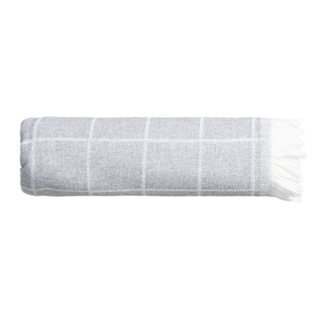 PEARL GREY PLAID COTTON BEDSPREAD 280 X 260 CM