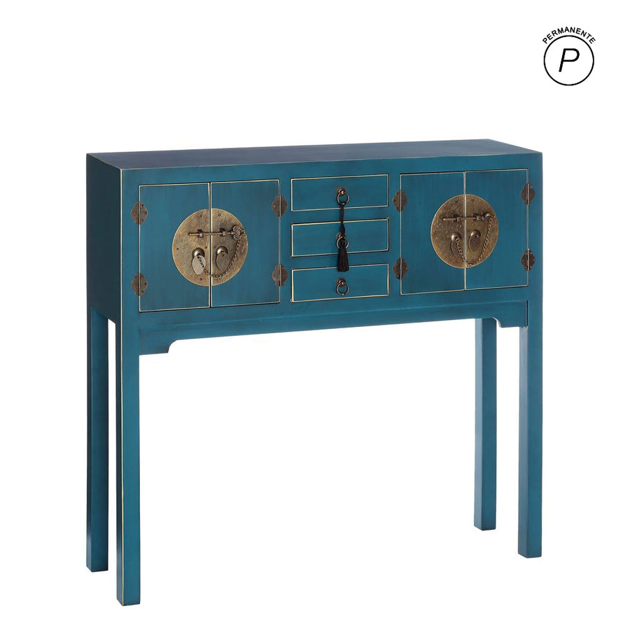 CONSOLA 4 PUERTAS Y 3 CAJONES AZUL DM 95 X 26 X 90 CM