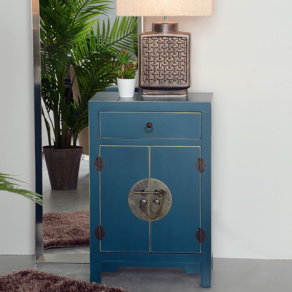 MESITA 2 PUERTAS Y 1 CAJÓN AZUL DM 45 X 26 X 69 CM
