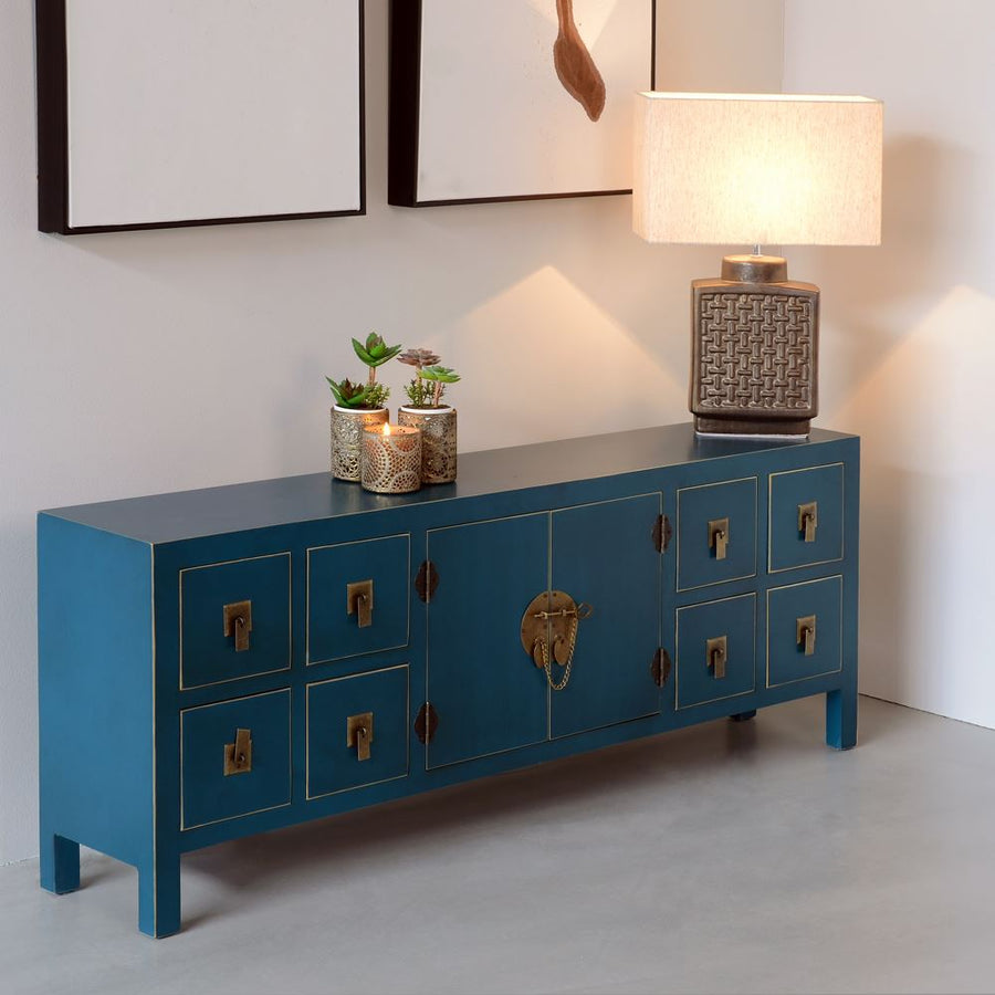 MUEBLE 8 CAJONES AZUL DM ''ORIENTE'' 130 X 24 X 50,50 CM