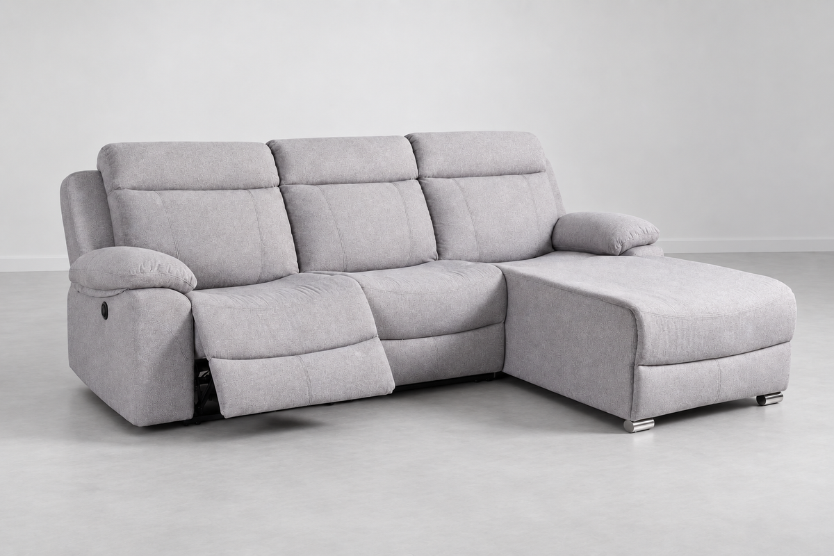 Butaca Olimpo gris, chaise derecha, vista tres cuartos
