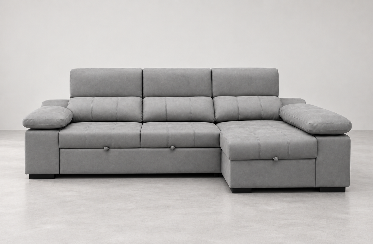 Sofá chaise longue Huesca gris cemento — vista frontal