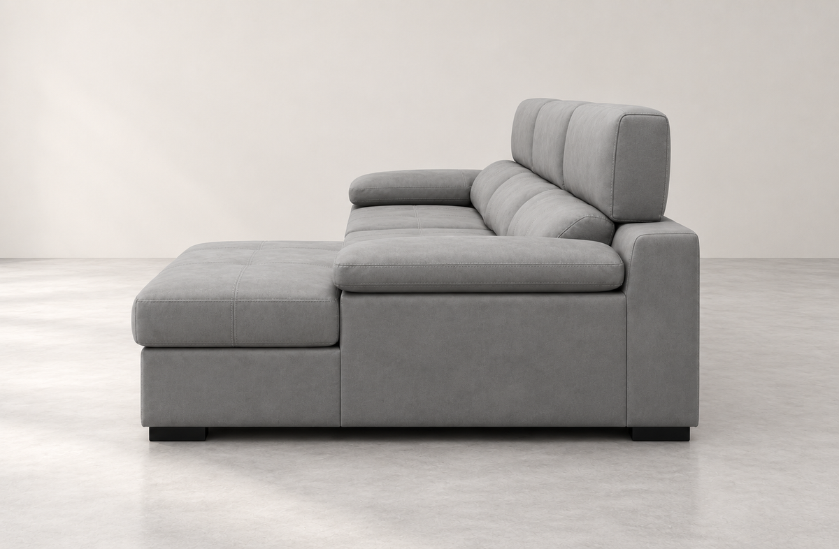 Sofá chaise longue Huesca gris cemento — vista lateral