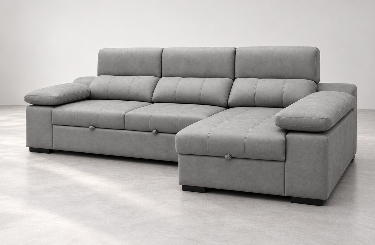 Sofá chaise longue Huesca gris cemento — vista 3/4