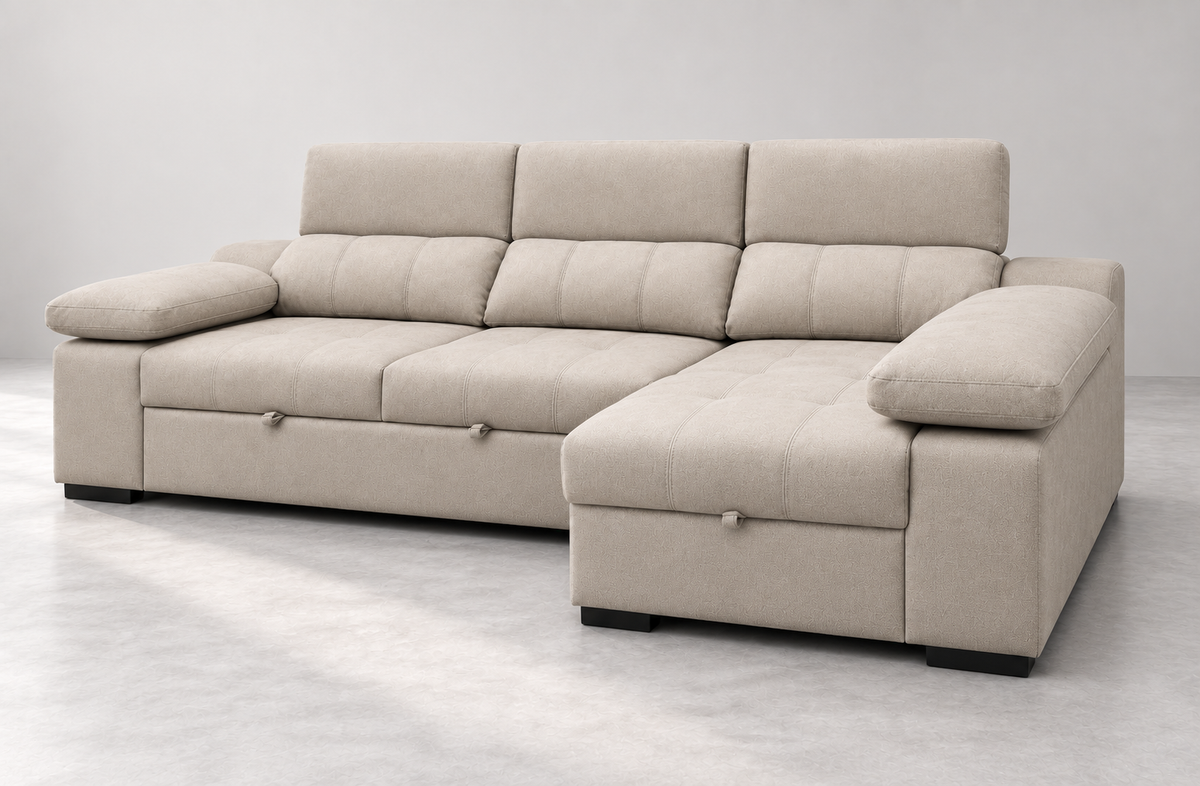 Sofá chaise longue Huesca piedra — vista 3/4