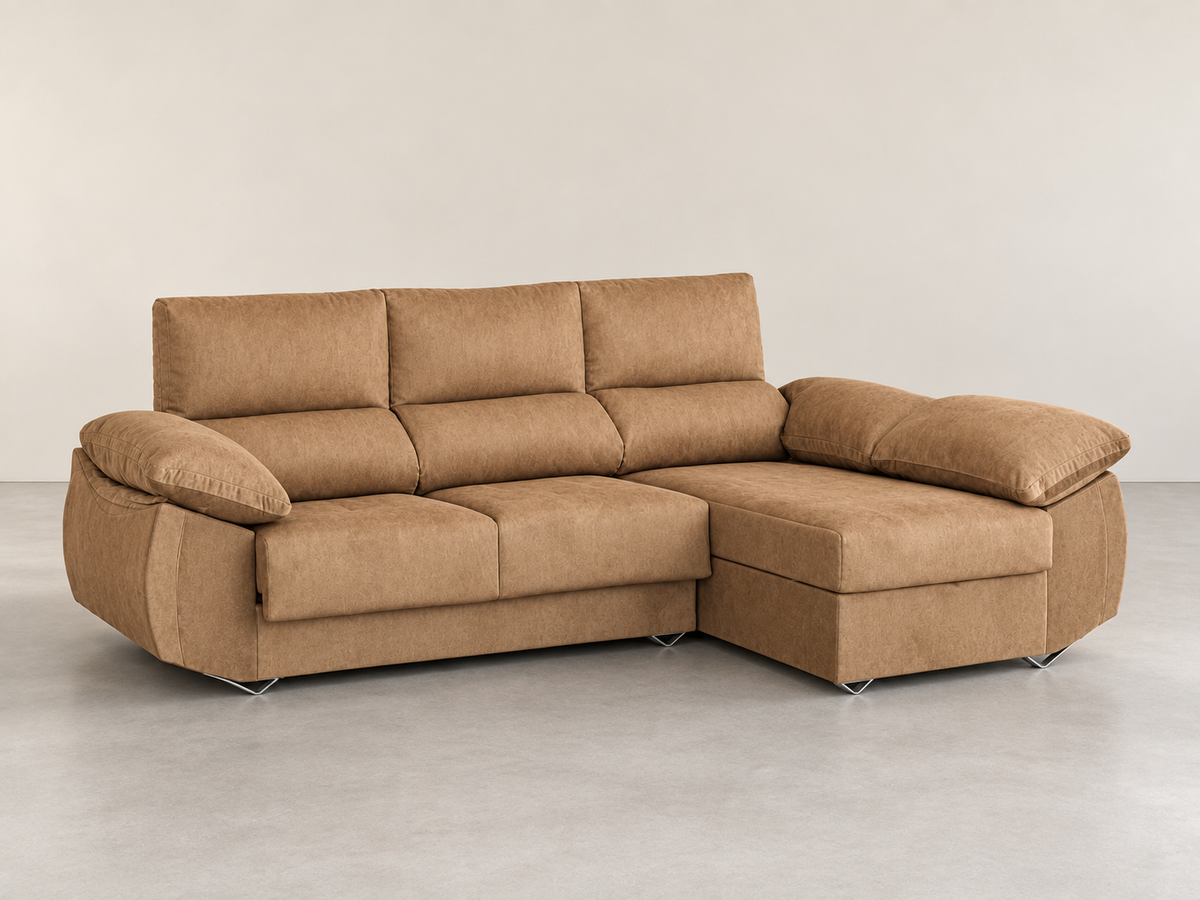 Sofá Chaise Longue Epi camel derecha vista tres cuartos
