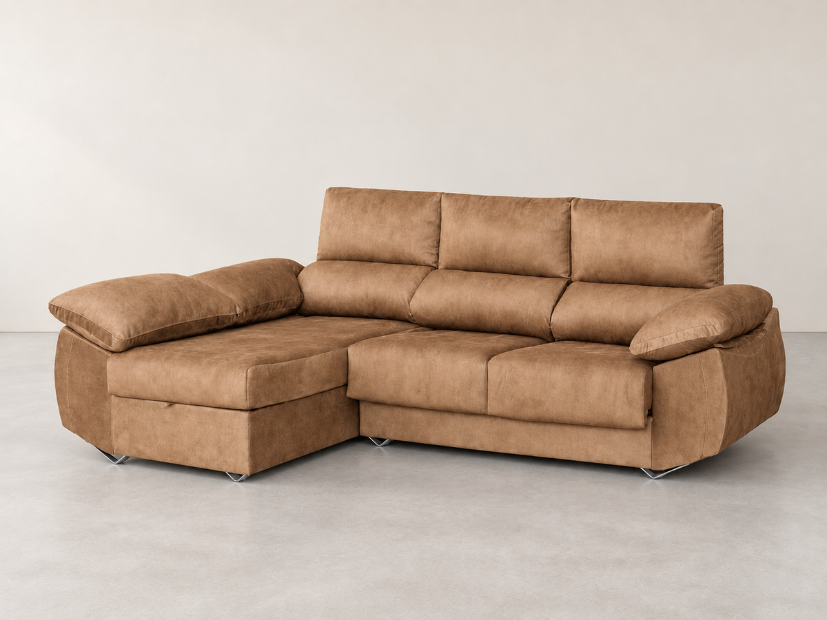 Sofá Chaise Longue Epi camel izquierda vista tres cuartos