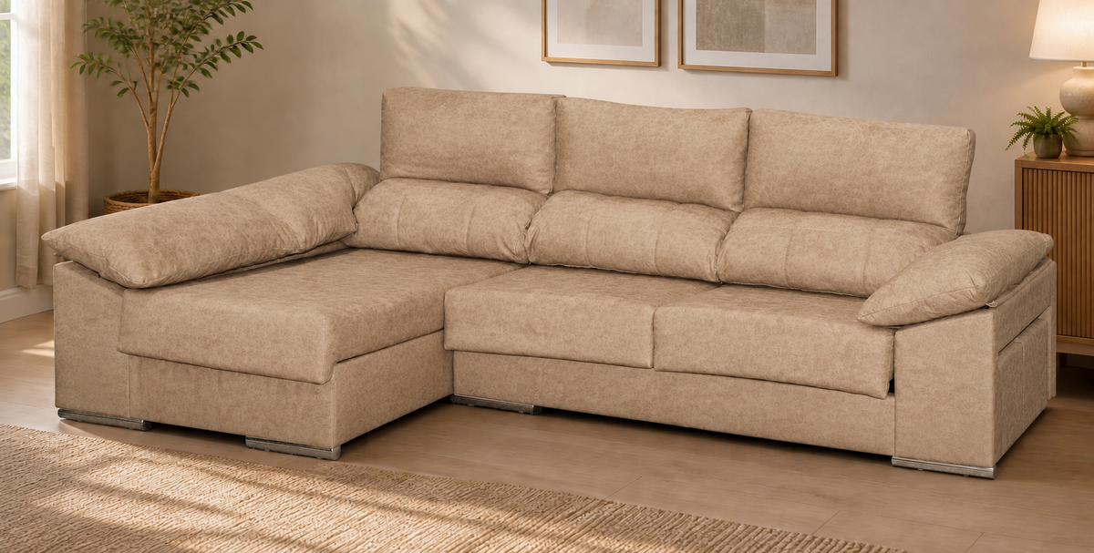 Sofá Franca Cairo Beig Oscuro, chaise longue izquierda, vista ambiente