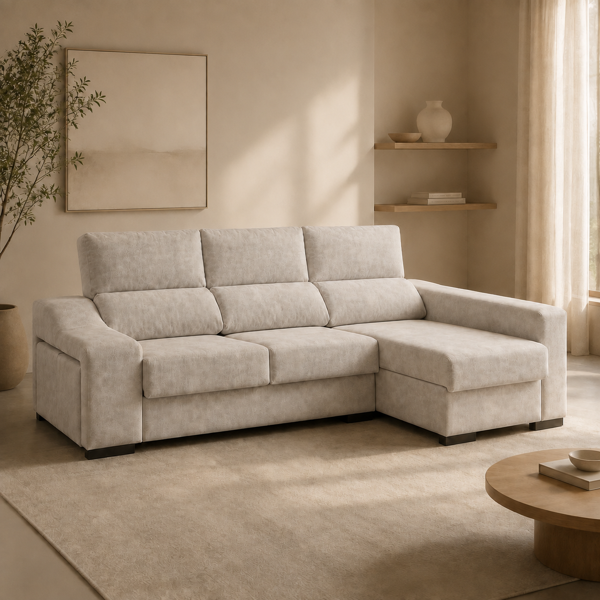 Sofá Franca Cairo Perla, chaise longue derecha, vista ambiente