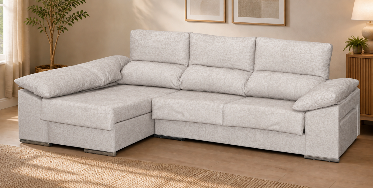 Sofá Franca Cairo Perla, chaise longue izquierda, vista ambiente