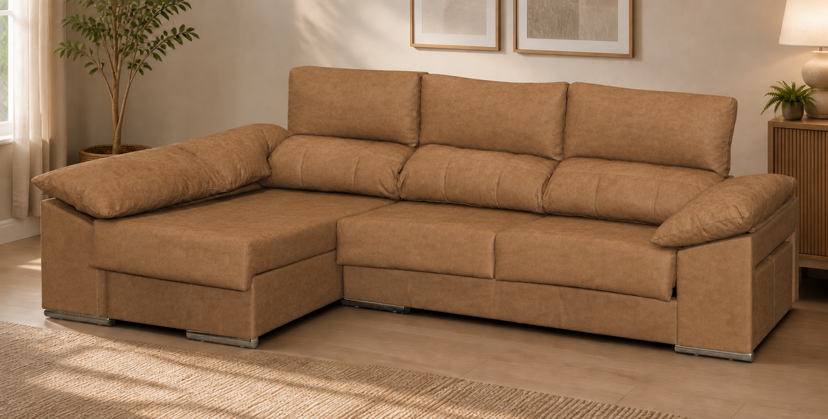Sofá Franca Edi Camel, chaise longue izquierda, vista ambiente
