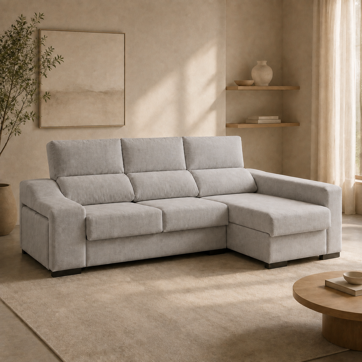 Sofá Franca Edi Plata, chaise longue derecha, vista ambiente