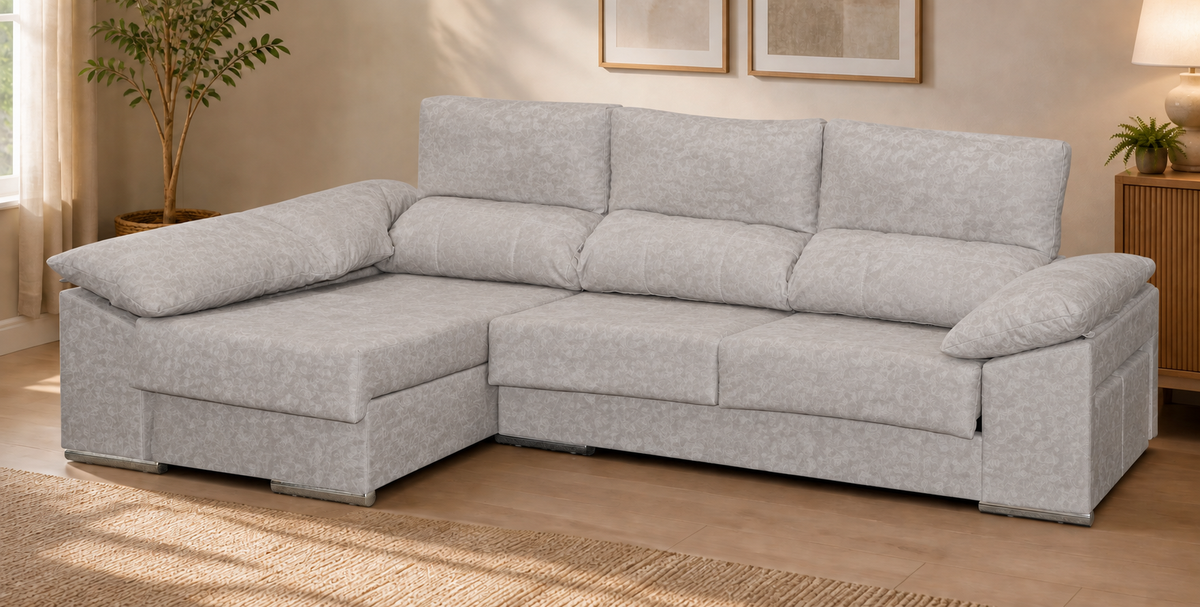 Sofá Franca Edi Plata, chaise longue izquierda, vista ambiente