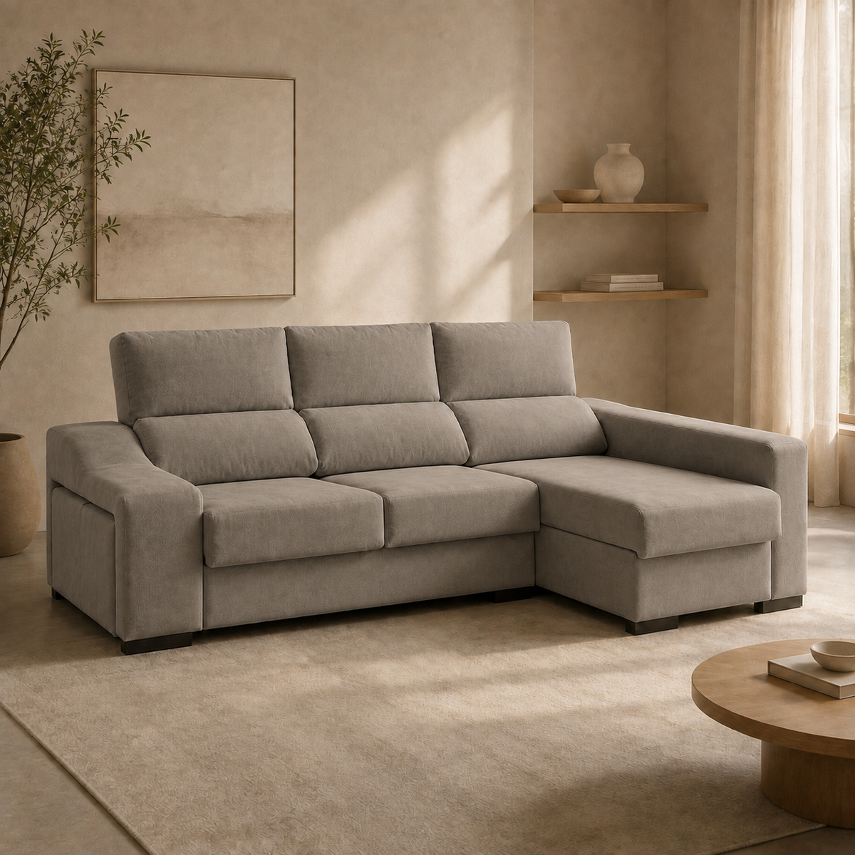 Sofá Franca Magnol Cemento, chaise longue derecha, vista ambiente