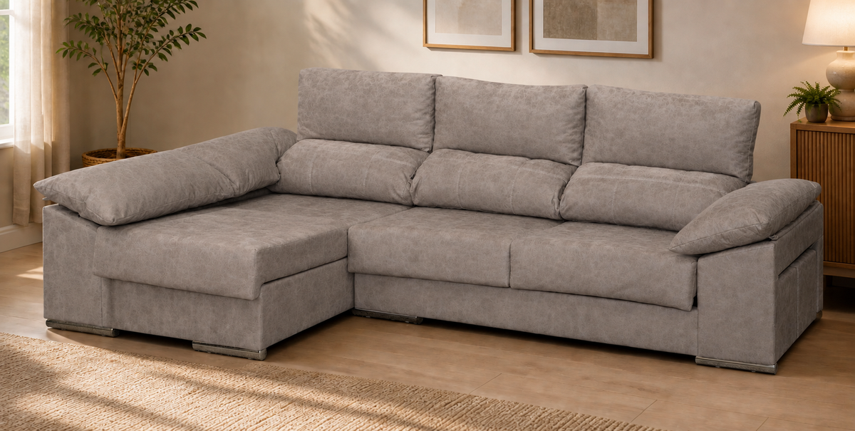 Sofá Franca Magnol Cemento, chaise longue izquierda, vista ambiente