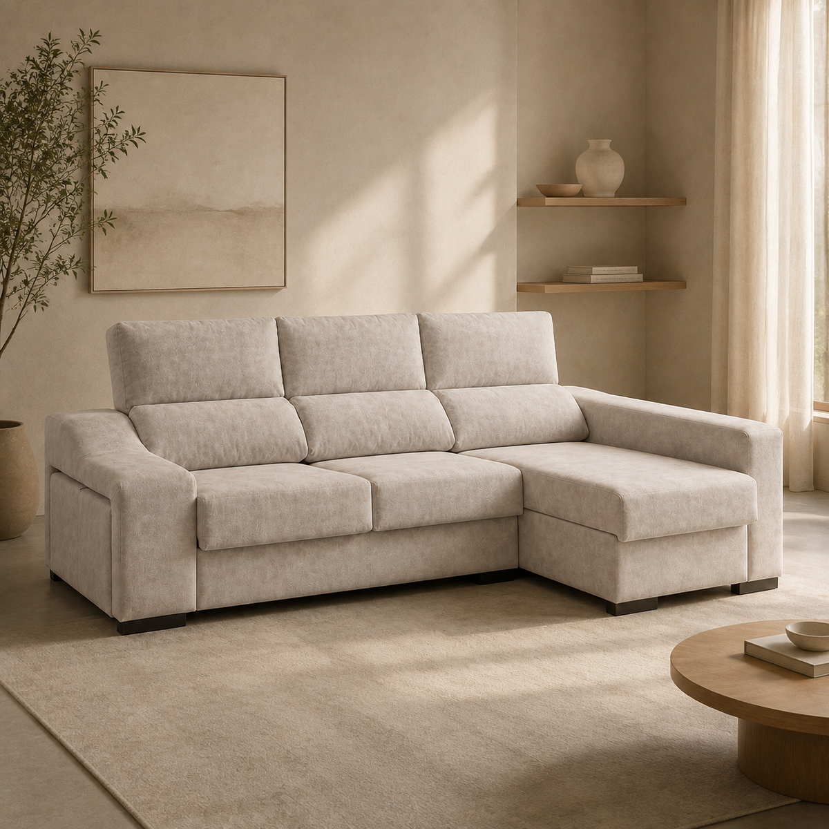 Sofá chaise longue Franca Magnol Piedra, chaise longue derecha, vista ambiente