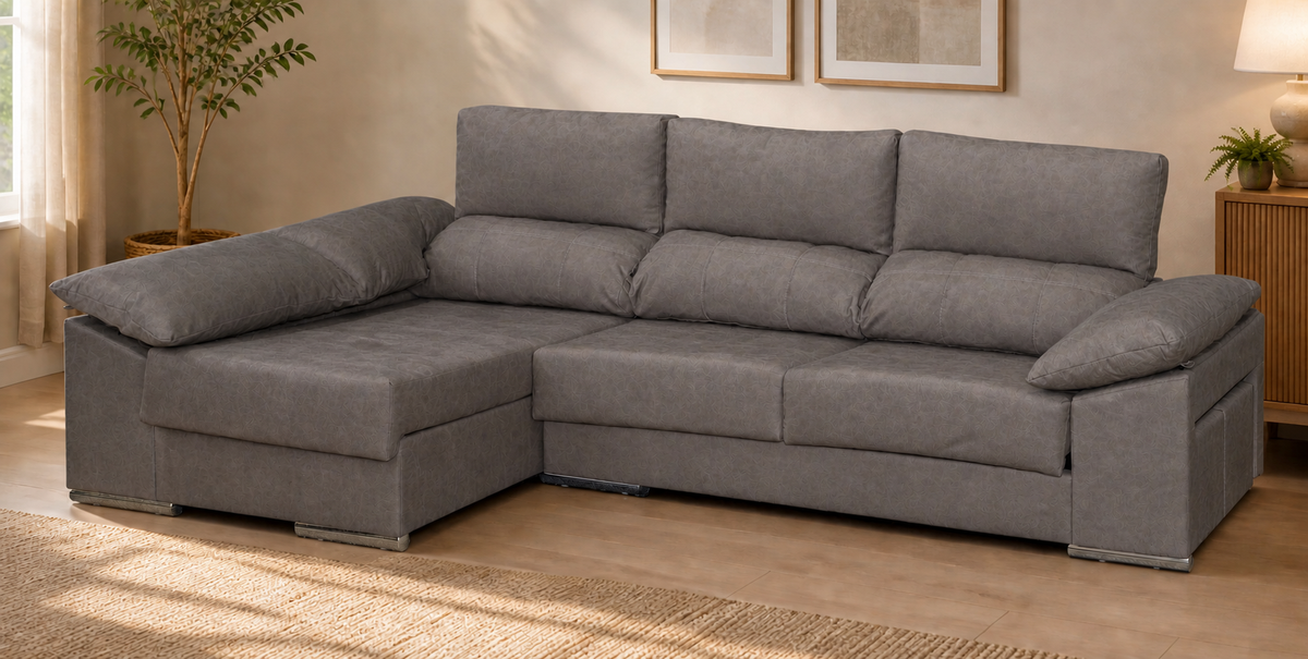 Sofá Franca Magnol Plomo, chaise longue izquierda, vista ambiente